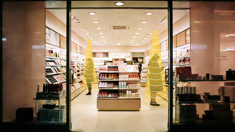 美妝店安裝定向揚聲器，定向發聲示意圖