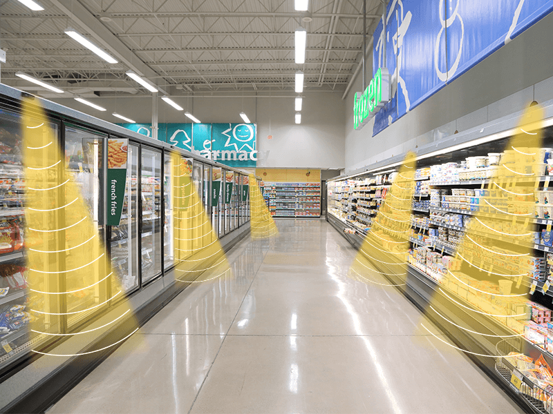 零售店安裝定向揚聲器，聲音分區，互不干擾示意圖